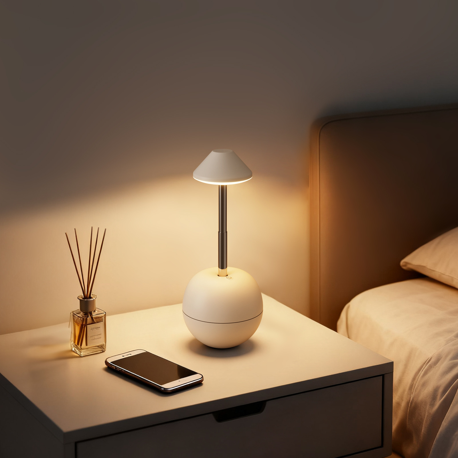 White Creative Tumbler LED Night Light - Rechargeable RGB Desk Lamp with Remote Control - Height Adjustable, Brightness Adjustable, Bedside Ambient Light โ image 6