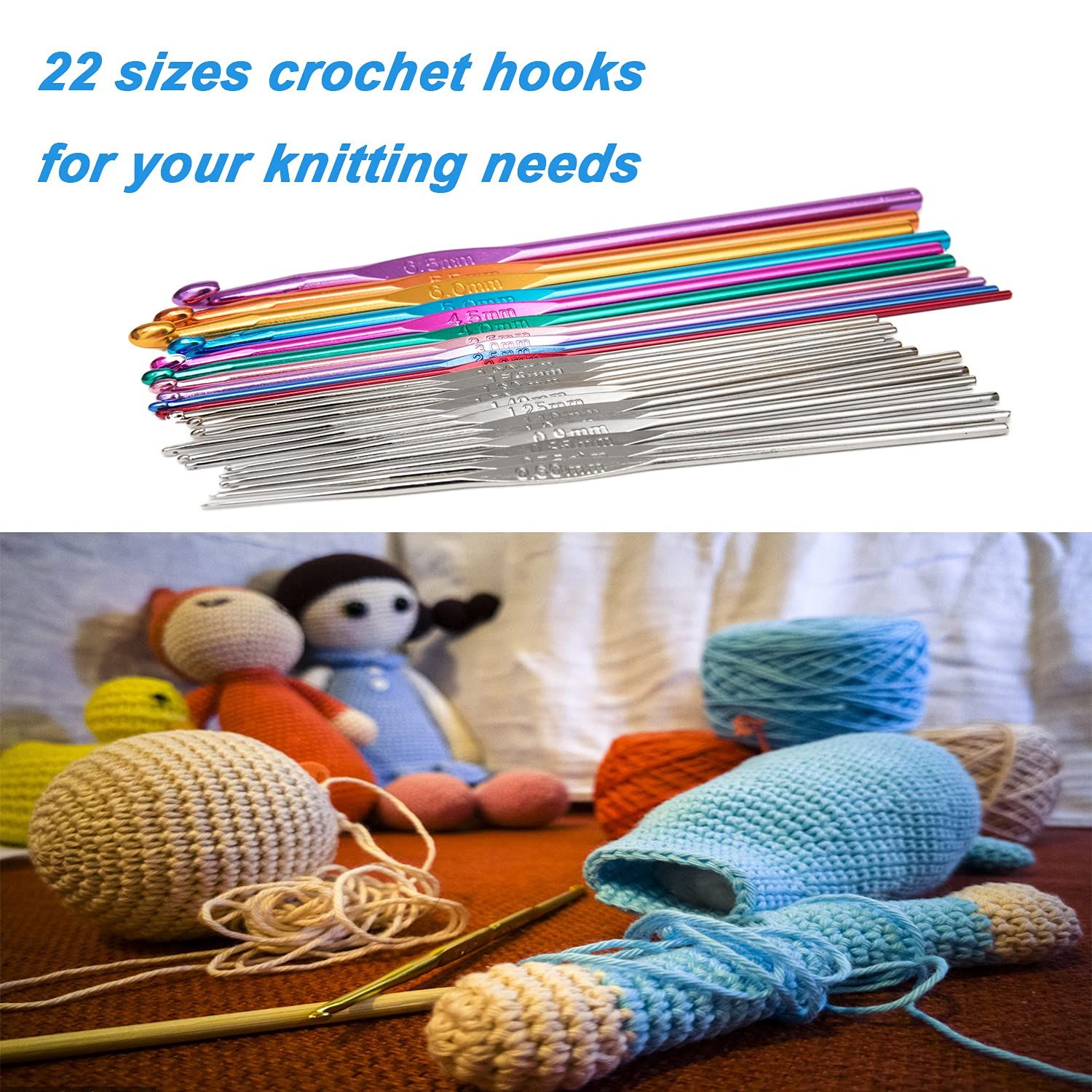 22Pcs Crochet Hooks Set, Aluminum Handle Knitting Needles, Multicolor Crochet Needles for Yarn Craft — image 2