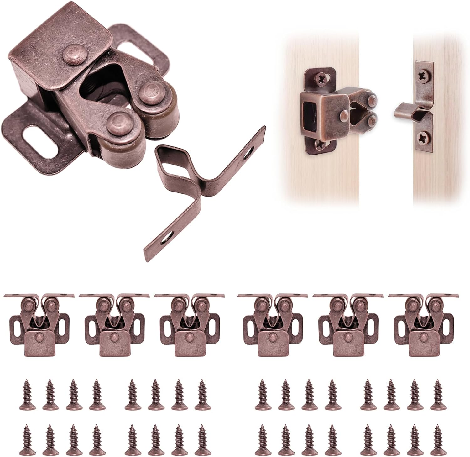 8 Pcs Cabinet Latch Double Roller Catch, Catch Hardware for Cupboard Closet Cabinet Door Latches and Catches, Cold Rolled Steel Cabinet Latches with Spear