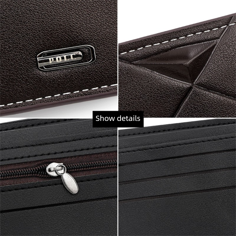 Dark Brown Men's PU Leather Bifold Wallet - Slim Short Design with Zipper Coin Pocket - Multi Card Slots and ID Window for Everyday Use — image 5