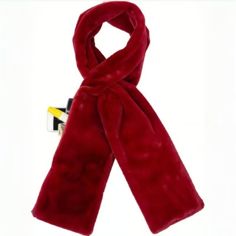 Red Soft Faux Fur Scarf with 15 × 20CM Hidden Zipper Pocket - Anti-Theft Travel Scarf for Phone, Passport and Essentials