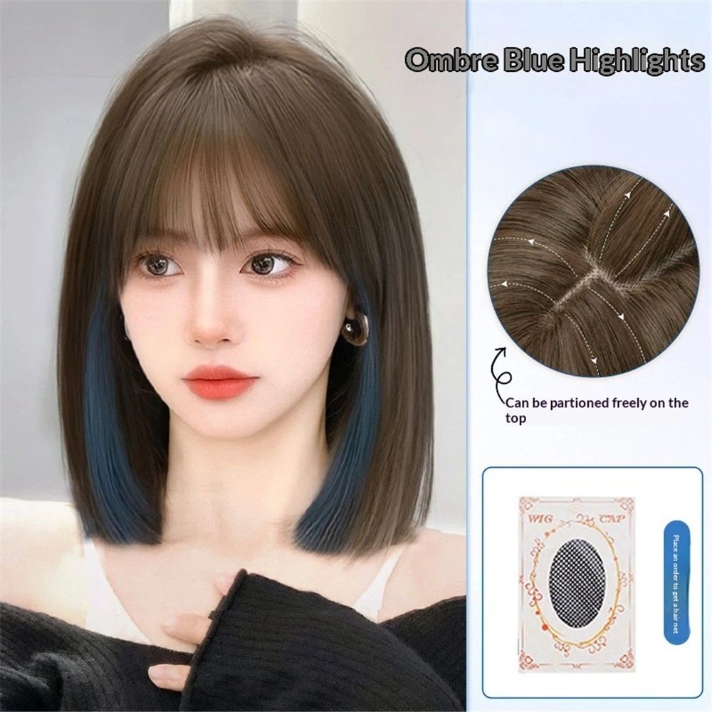 Wig premium line 【 active top stylist produce 】 inner color line women's original wig semi-long small face effect（Cold brown dyed haze orchid） — image 2