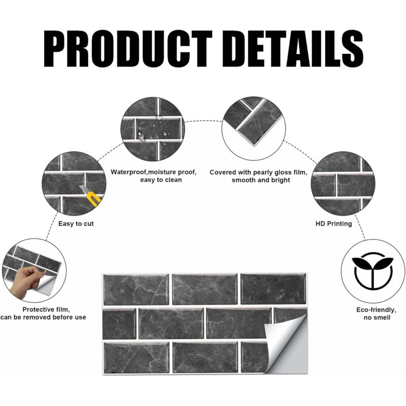 Kitchen Tile Stickers, 12 Pieces Self-Adhesive Tile Sticker Waterproof Pvc Tile Stickers Self-Adhesive Wall Tile — image 2
