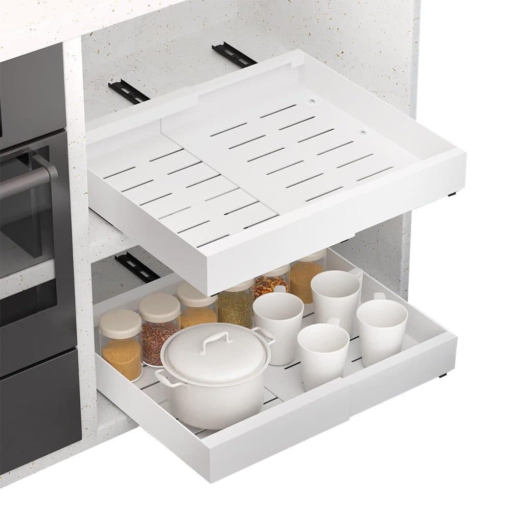 1 Layer Adjustable Metal Storage Shelf for Cabinets, Telescopic Drawer Pull-Out, Compatible with Kitchen Cabinet, 32โ52 x 42 x 7.5 cm