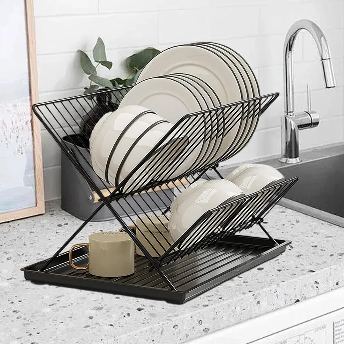 Kitchen Storage Rack Bowl Rack Household Draining Rack Multi-Functional Organizer - Black — image 6