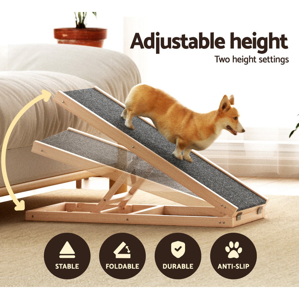 i.Pet Dog Ramp 70cm Adjustable Height Wooden Steps Stairs For Bed Sofa Car Foldable โ image 4