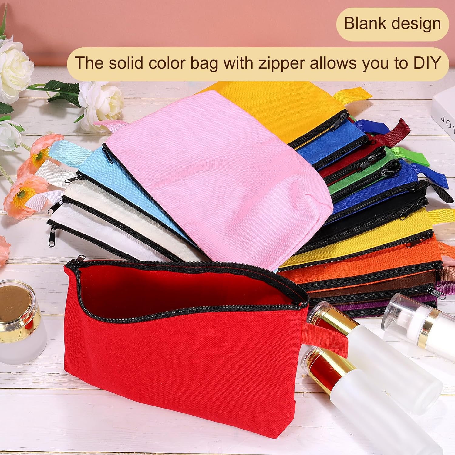 Canvas Makeup Bags, 10 Pcs Travel Cosmetic Bags Bulk, Multipurpose Plain Toiletry Zipper Pouches Blank DIY Craft Bags Pencil Bag for Women Teens, Red โ image 5