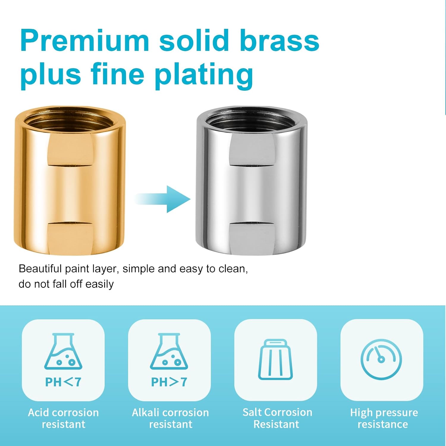 Shower Pipe Fitting, Brass Converter Adapter, G1/2 x G1/2 in Female Thread Shower Coupling for Shower Arm Home Bathroom Plumbing, Chrome — image 6