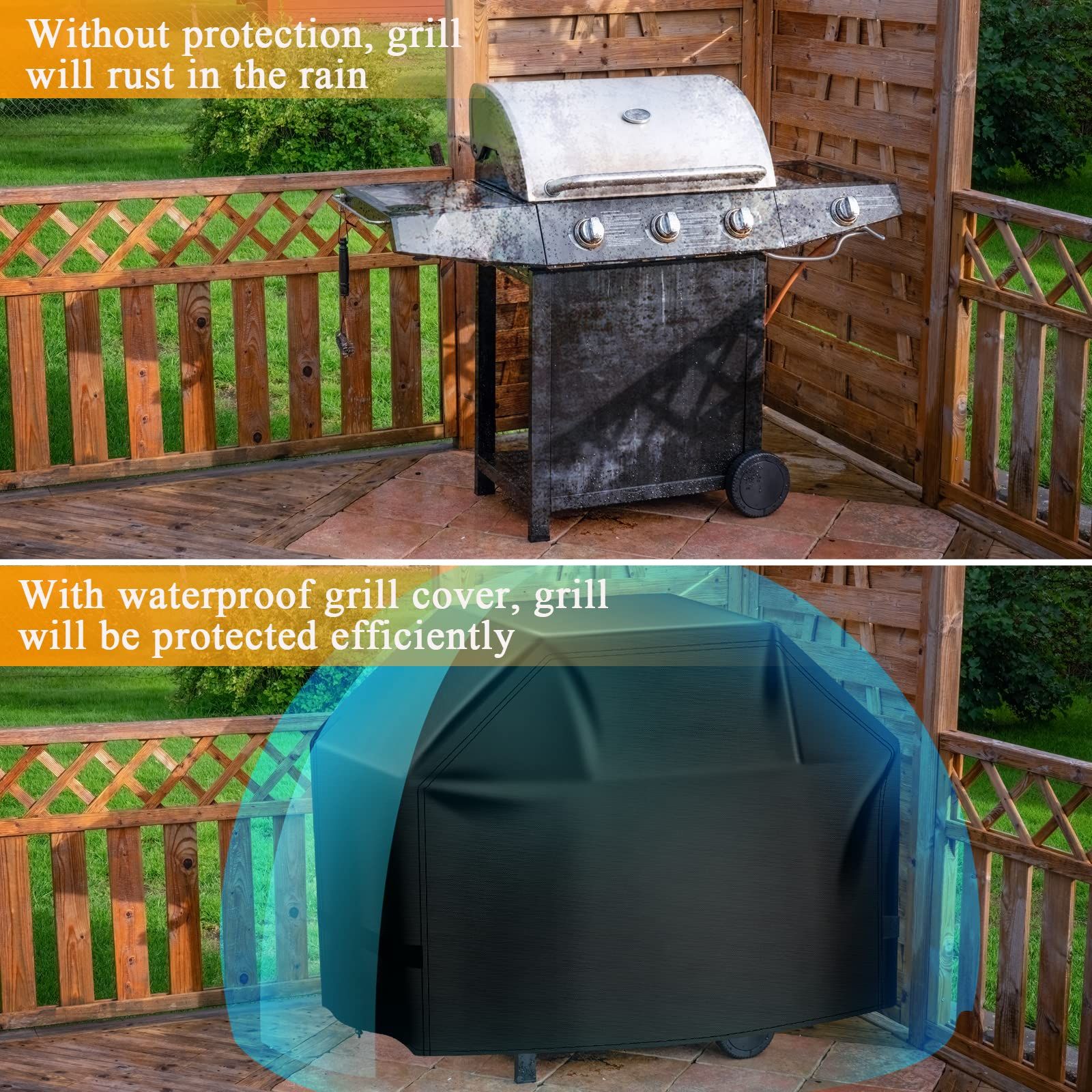 Grill Cover, 58inch BBQ Gas Grill Cover for Charbroil/Outdoor Grill, Barbecue Anti-UV with Hook-and-Loop and Hem Rope Monument — image 4