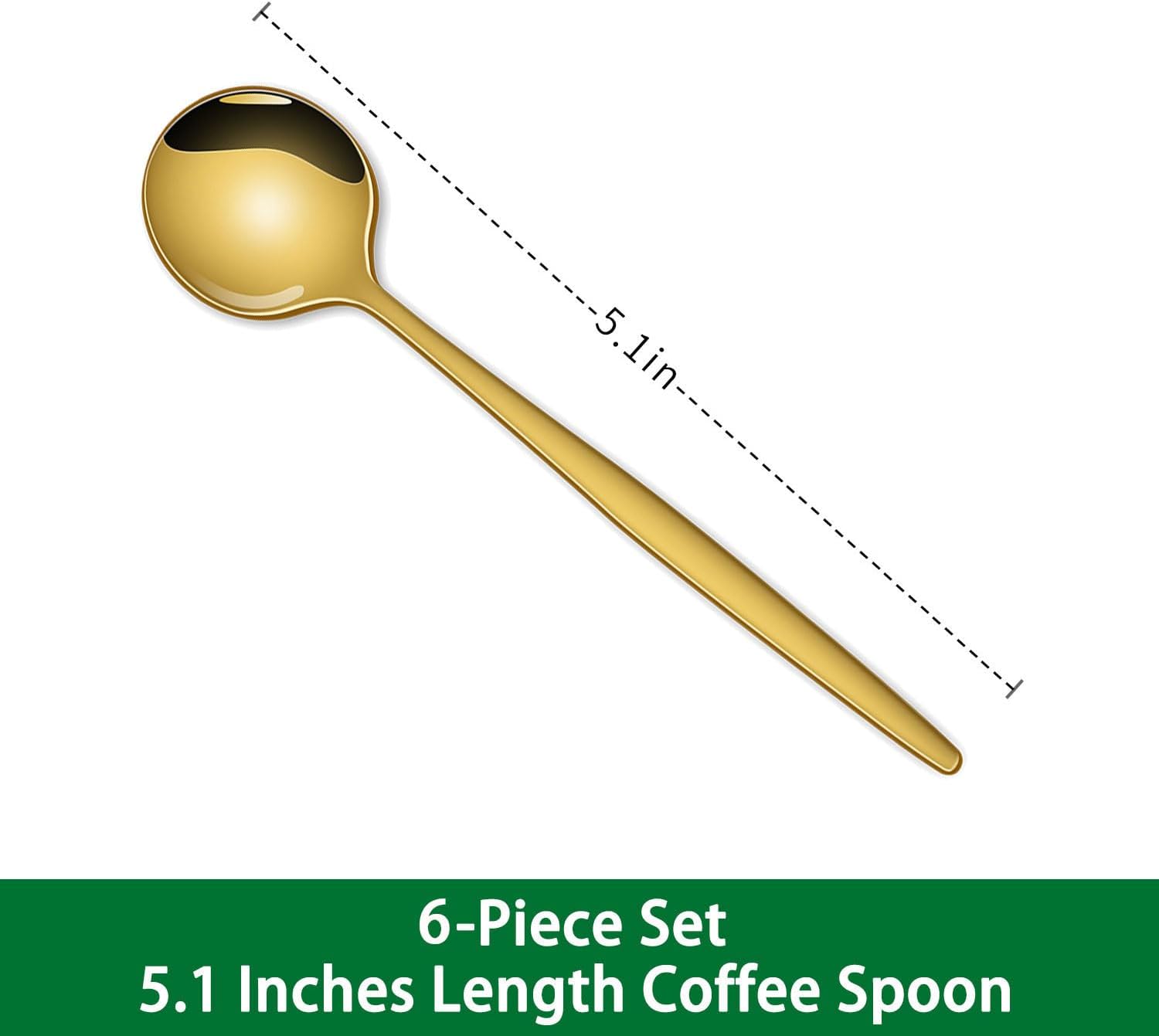 5.1 Inch Coffee & Tea Spoon,6 Pieces Gold Stainless Steel Teaspoon,Mini Spoons For Dessert And Coffee,Durable Demitasse Coffee Spoons For Dessert โ image 2