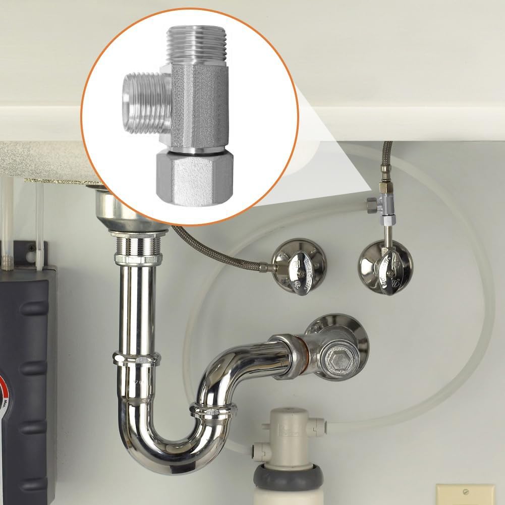 2PCS Lead-Free Brass Nickel Plating Angle Stop Add-A-Tee Valve 3/8" COMP Inlet x Outlet for Faucet/Glass Rinser/Dishwasher/Toilet Tank — image 3