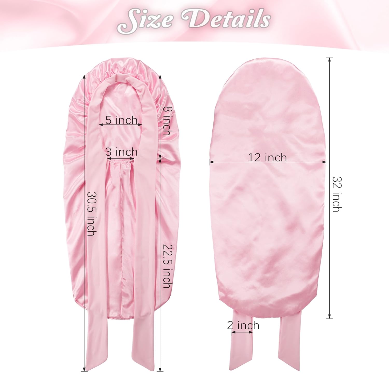 Long Bonnet with Tie Band, Satin Hair Silk Bonnet for Sleeping Women, Sleep Bonnets for Women, Double Layer Silky Sleep Cap for Curly Hair Braids — image 5