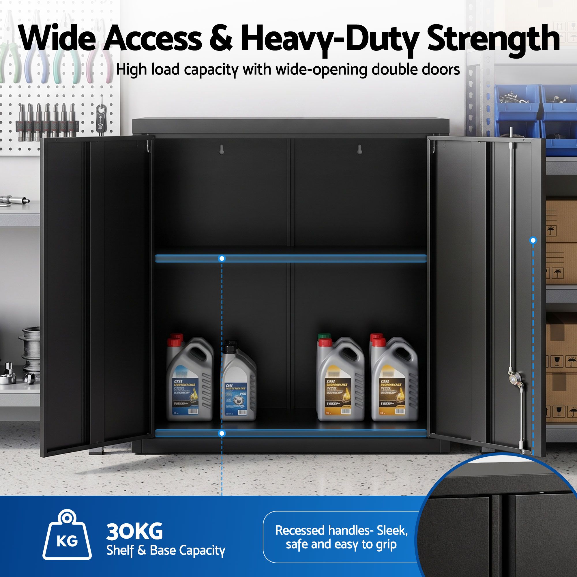 Giantz Steel Tool Cabinet Wall Mount Adjustable Shelf Garage Storage Lockable Black — image 4