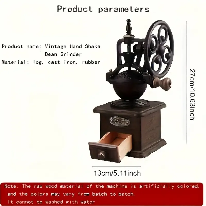 Vintage Solid Wood Manual Coffee Grinder – Cast Iron Carved, Adjustable Grind, Pull-Out Drawer, No Mess, Perfect for Pour-Over & French Press, Retro Home Decor — image 5