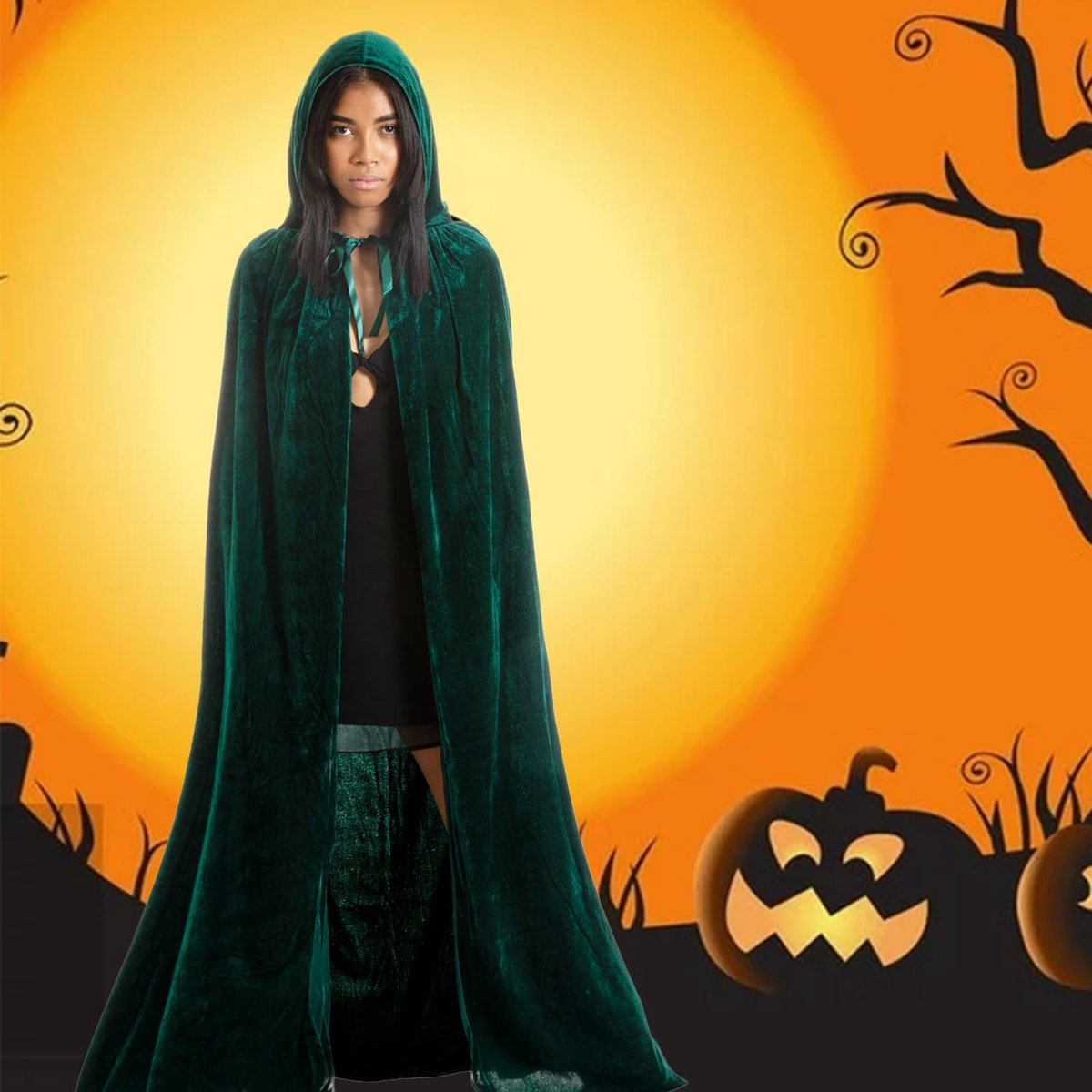 Luxury Green Hooded Coat - 170cm / XXL - Halloween Carnival Costume - Green Velour Coat - Hat - Adults - Dress Up - Costume Cape - Gothic - Fantasy - Halloween — image 3