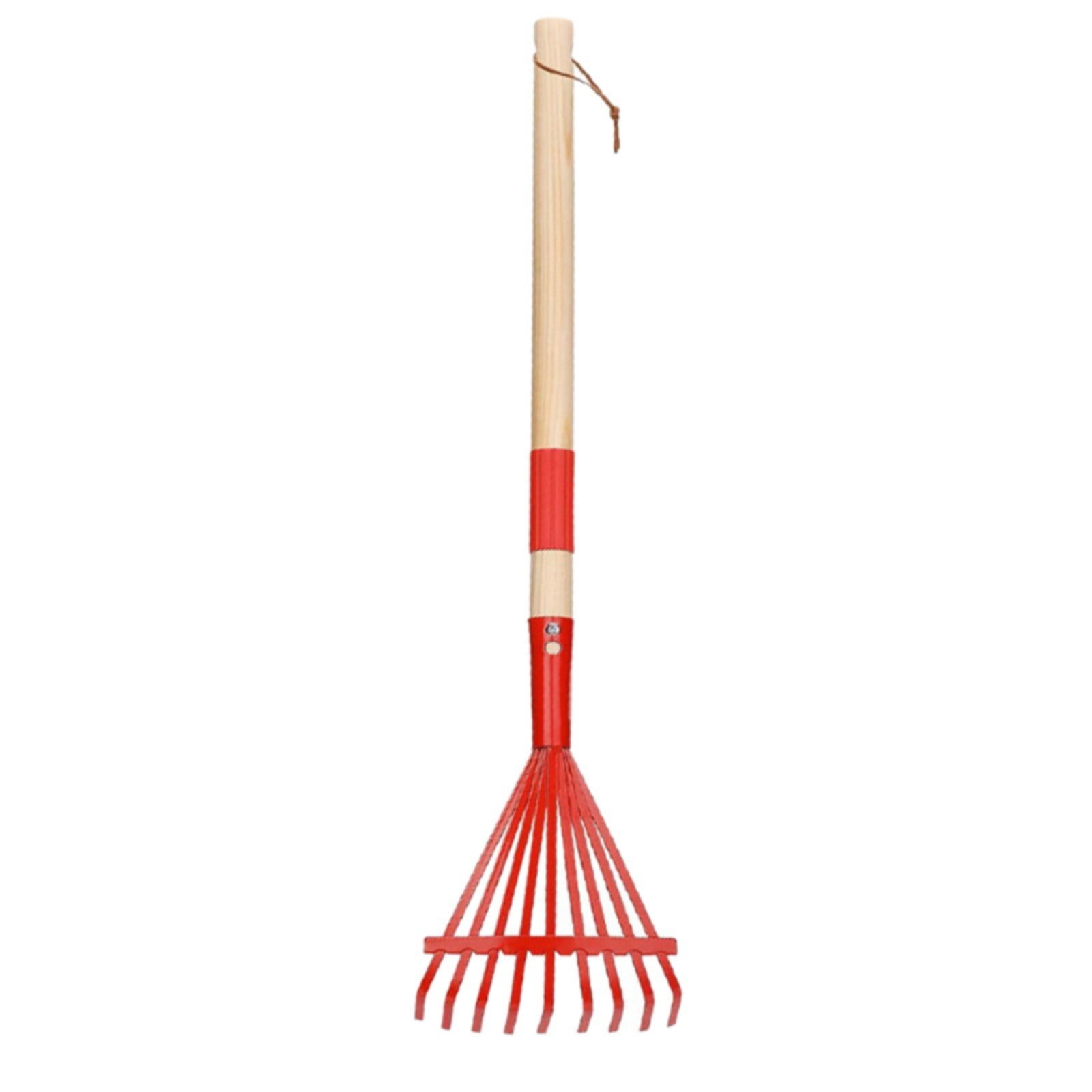 Child Size Garden Leaf Rake with Metal Head and Wooden Handle, Lightweight Outdoor Tool for Gardening and Yard Work, 71 cm, Red