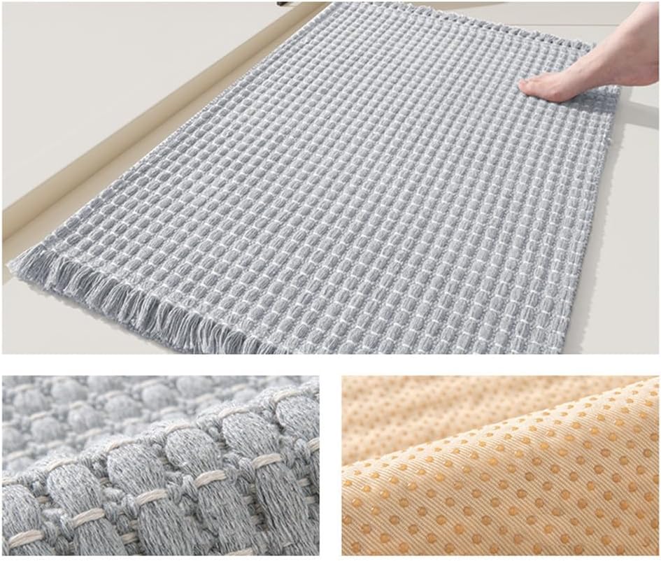 Soft Microfiber Farmhouse Bathroom Rug Washable Kitchen Mats Woven Non Slip Small Bath Mat with Pure Tassels,Tufted Braided Bath Rug for Entryway Doormat — image 4