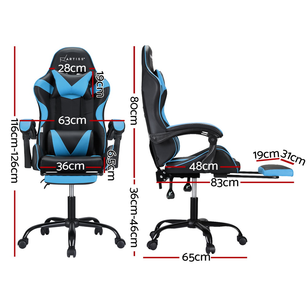 Artiss 2 Point Massage Gaming Office Chair Footrest Cyan Blue — image 2