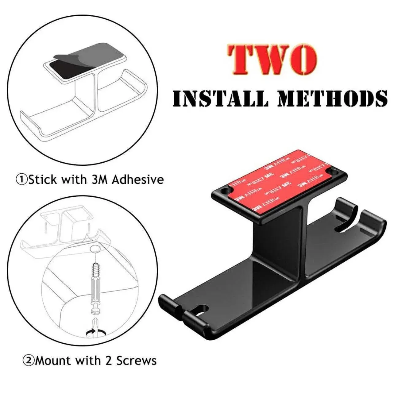 Universal Dj Headphone Pc Hanger Hook Tape Under Desk Dual Headset Mount Holder - Black โ image 4