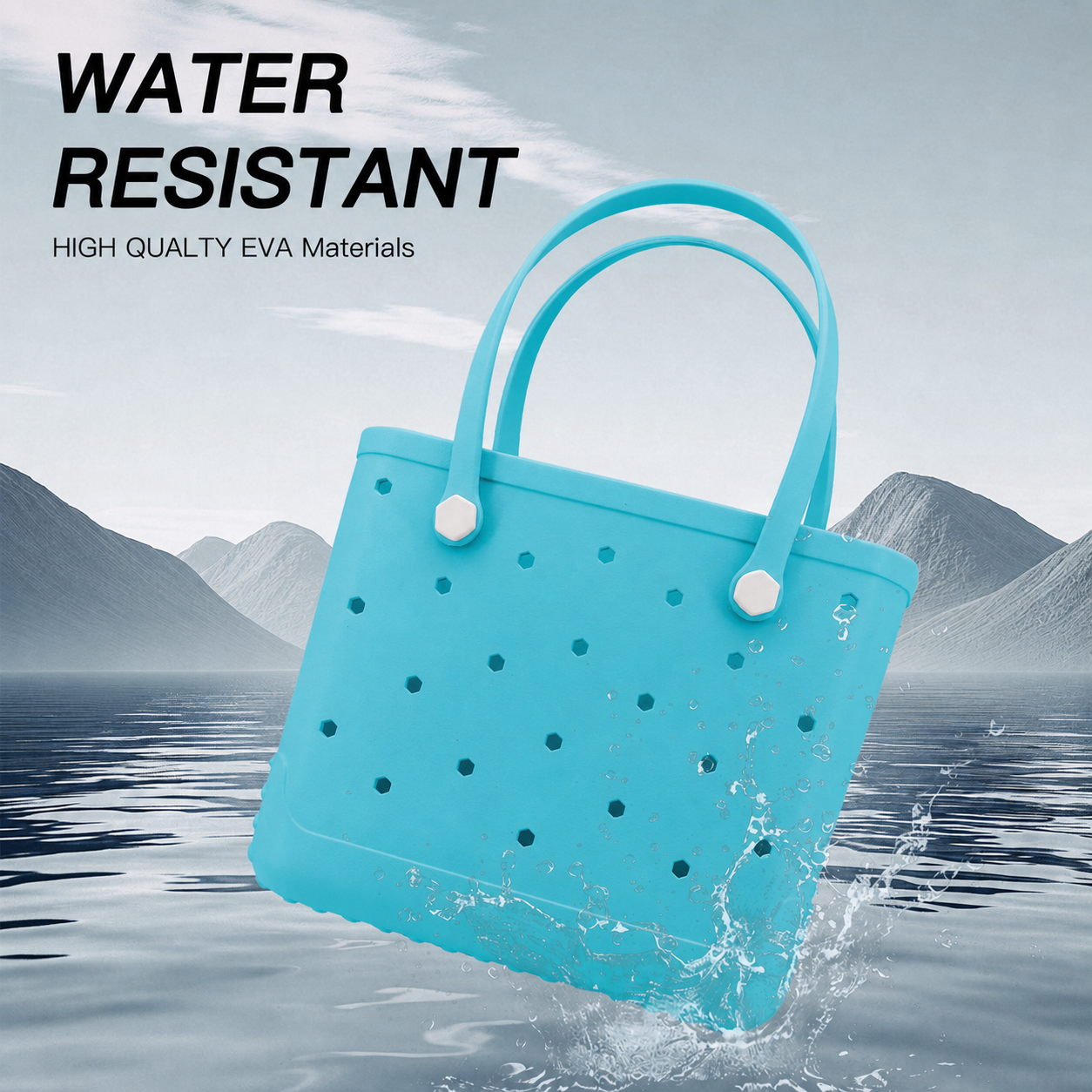Waterproof Hexagon Mesh Beach Bag - Large Capacity Travel Storage Tote for Swimwear Towel Sunglasses - Lake Blue Medium 37x32x13cm — image 3