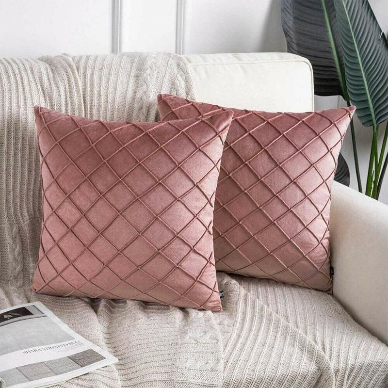 Velvet Cushion Cover Pleated Checked Plaid Plush Decorative Lounge Cushion Cover - White โ image 4