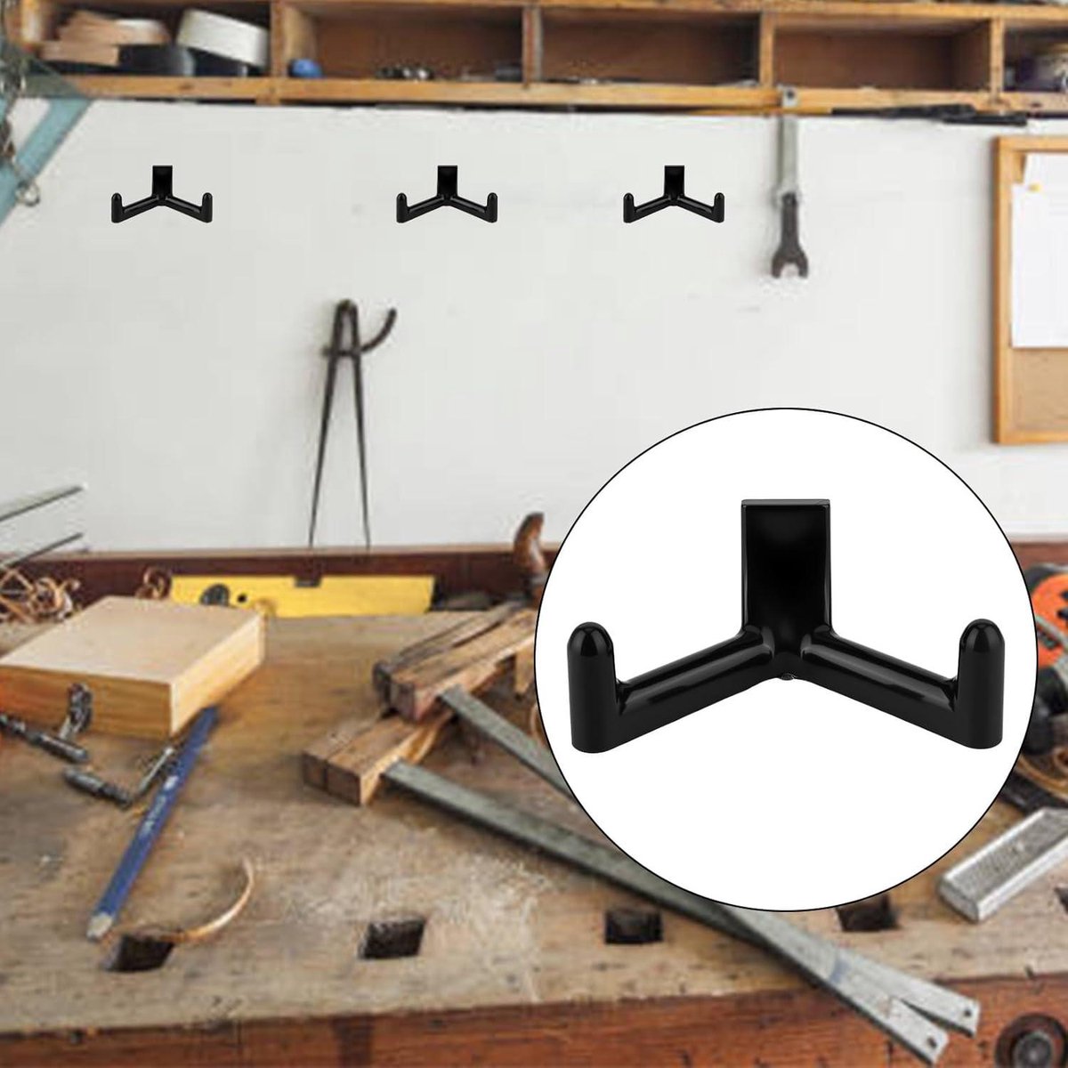 Tool Hooks for Garden Shed - Storage Accessories for Shovels and Rakes - Set of 3 (Black) — image 3