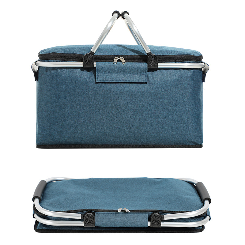 Insulated Picnic Basket with Aluminum Frame - Portable Collapsible Cooler Bag 18L 40 × 20 × 23cm(Green Leaf) — image 5