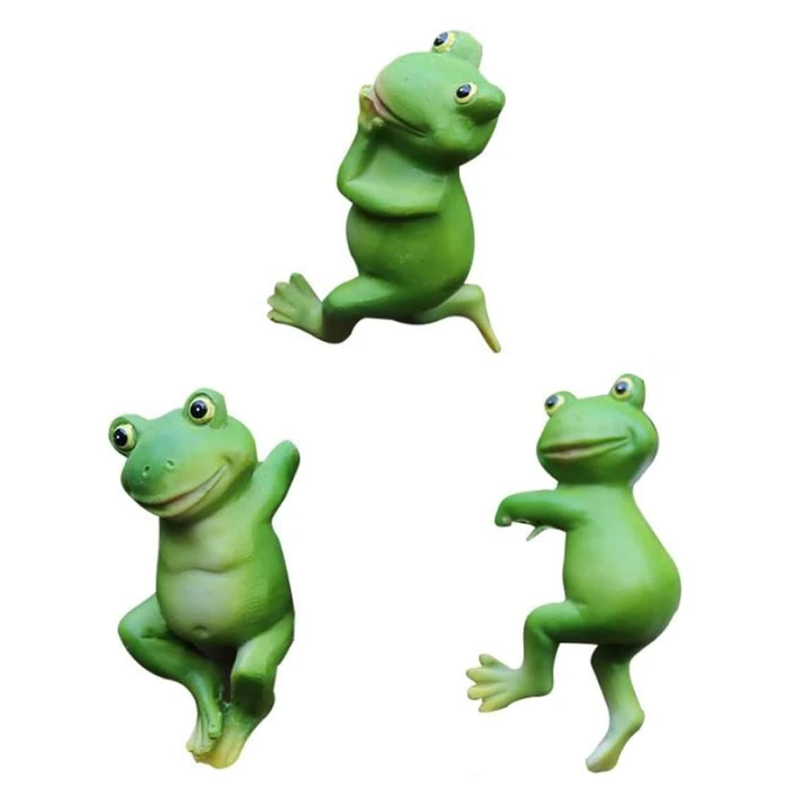Garden Sculptures, Cute Frog Figurines Hanging Animal Statue Garden Ornaments Decor for Flower Pot Fence Yard 3 Pcs