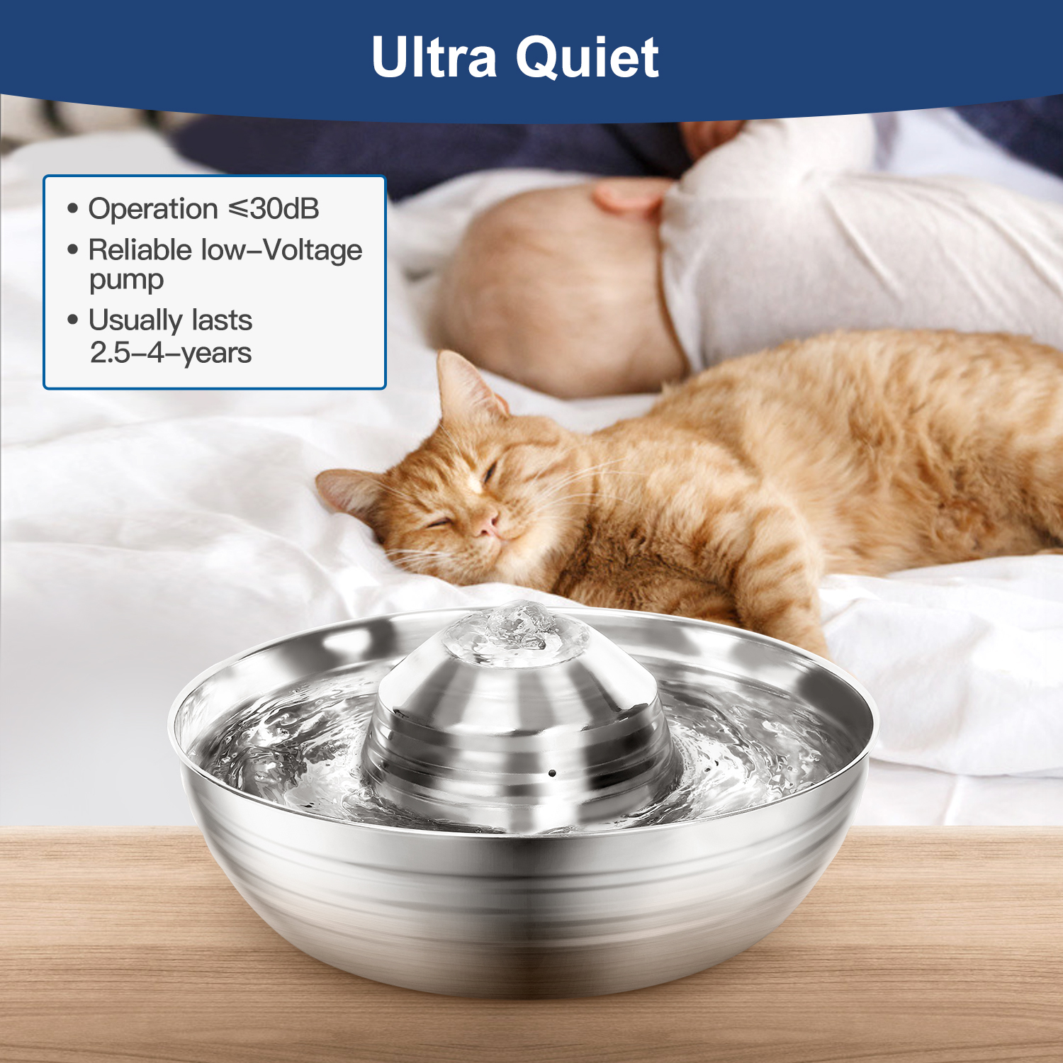 YES4PETS 2L Automatic Electric Pet Water Fountain Dog Cat Stainless Steel Feeder Bowl Dispenser — image 3