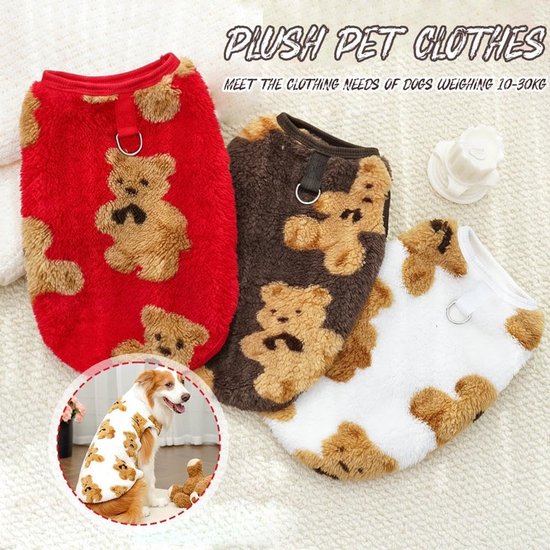 Dog Coat - Cute Bear Pattern - Plush Dog Vest - Winter Dog Coats - Dog Coat - Suitable for medium to large dogs weighing 20-25 kg - Red — image 6