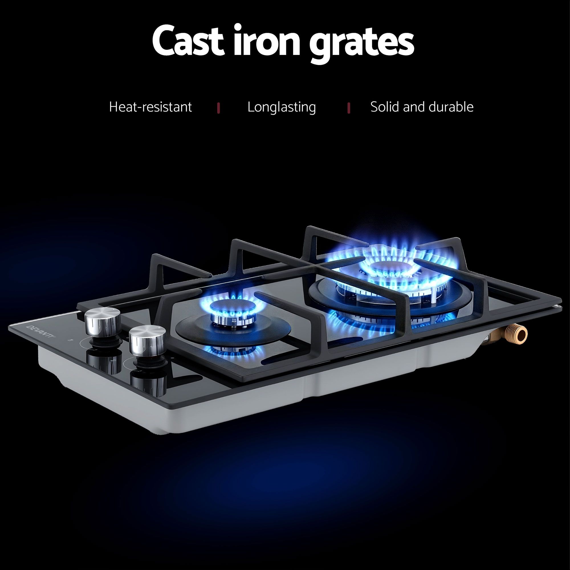 Devanti Gas Cooktop 30cm 2 Burner Built-in Stove Glass Cook Top NG LPG Wok Burner — image 5