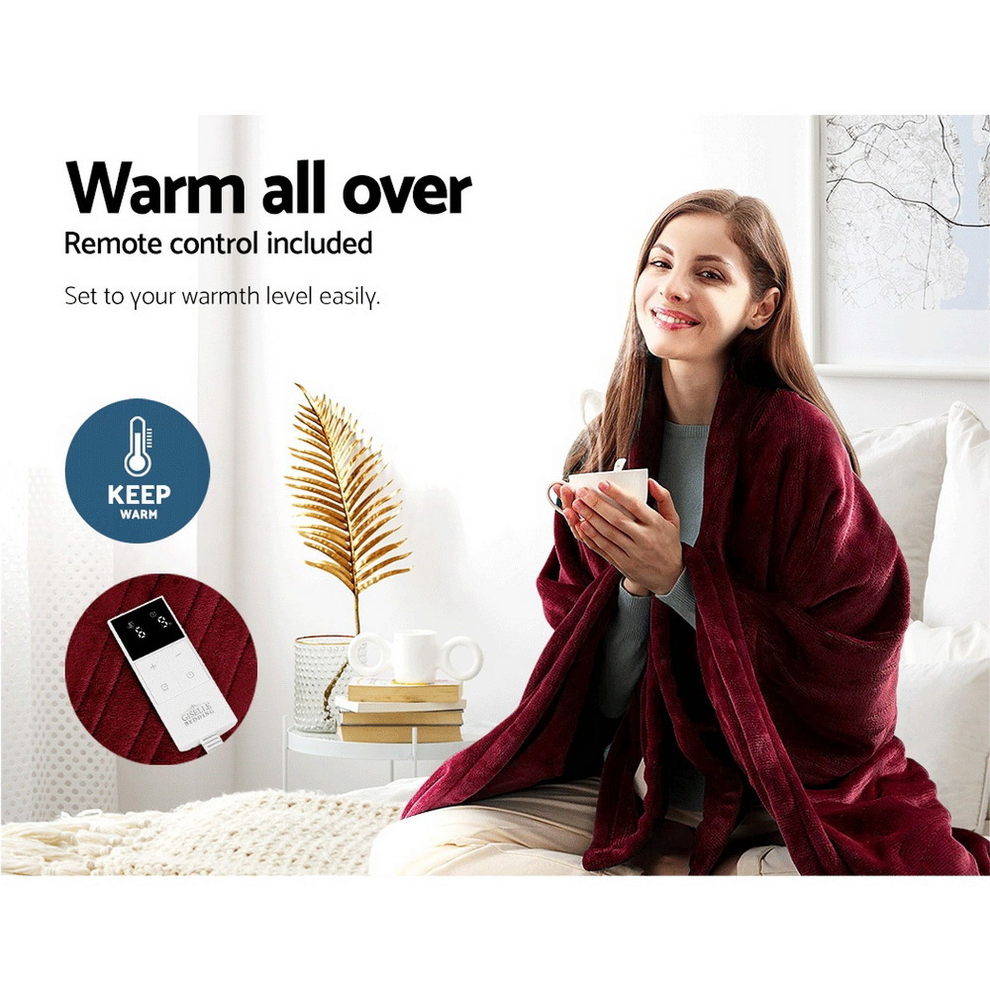 Giselle Electric Throw Rug Heated Blanket Fleece Red — image 3