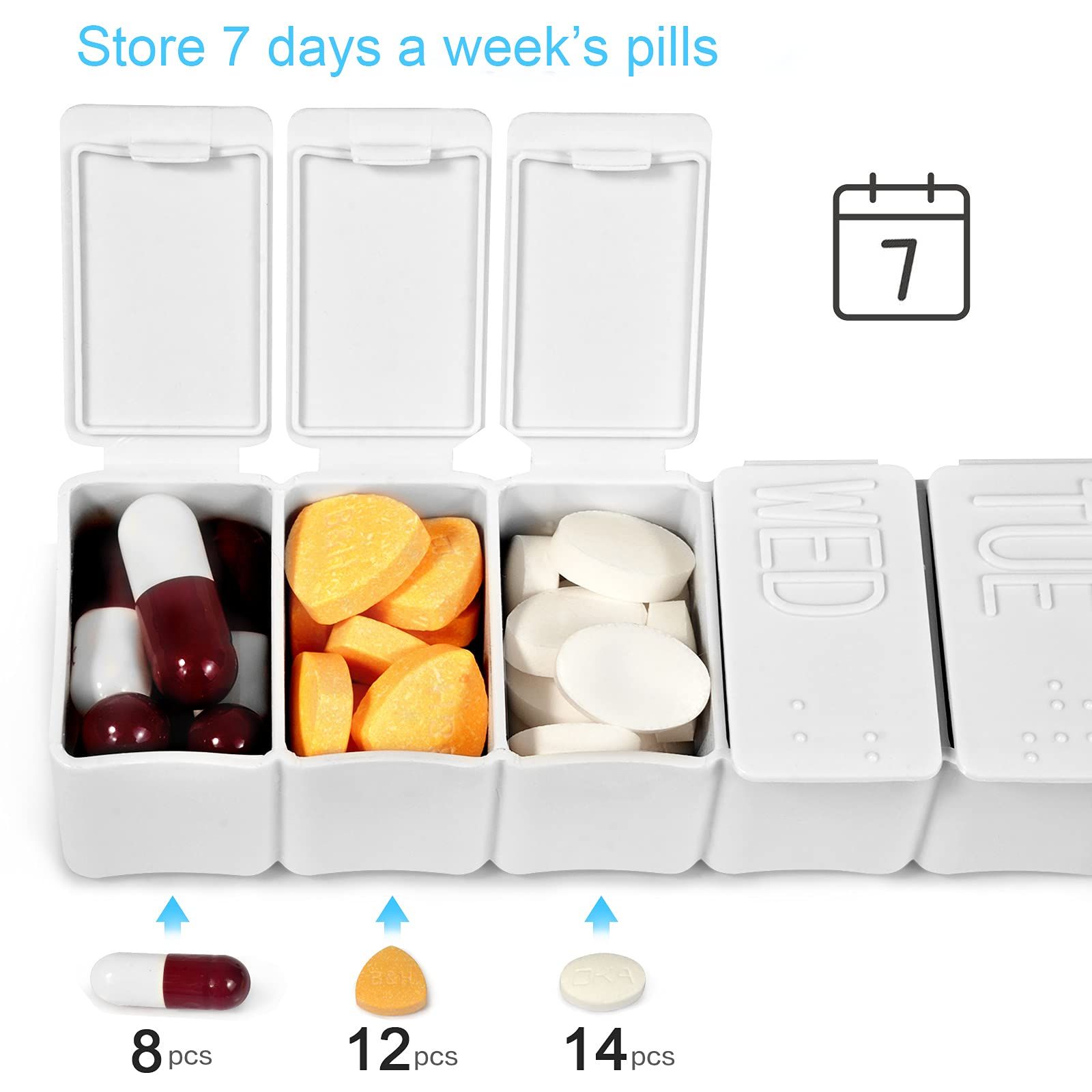 2pcs Pill Organizer-Pill Boxes for Travel, 7 Day with Braille Pill case Vitamins Fish Oil Supplements, Medication Organizer Dispenser (Beige) — image 2