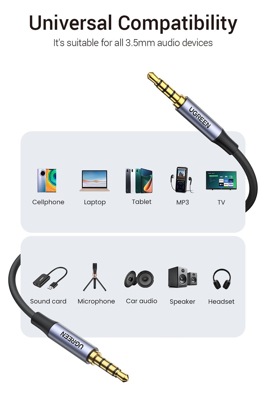UGREEN 20785 3.5mm Braided 4-Pole Audio Cable Male to Male 3m — image 6