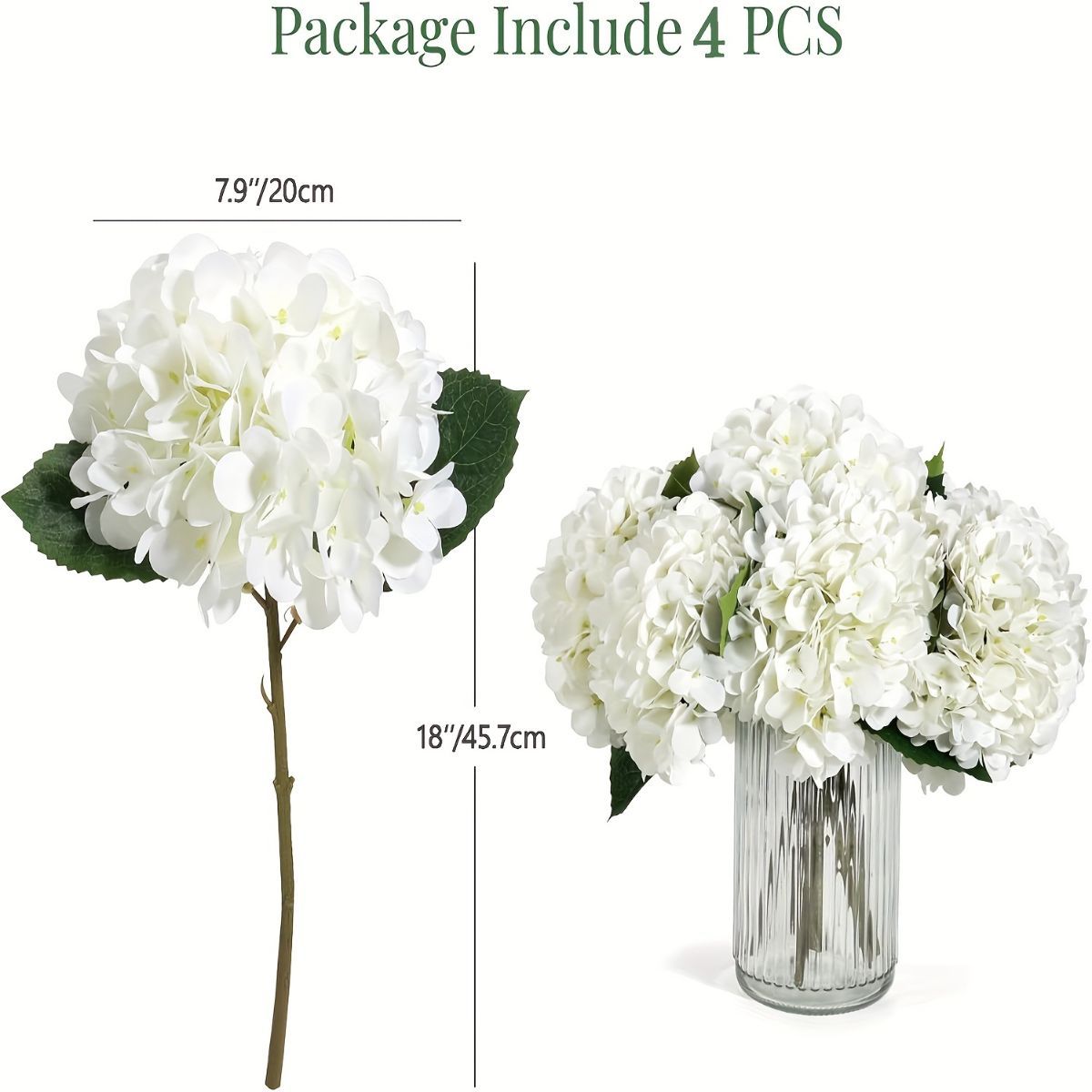 White Green Artificial Hydrangea White Hydrangea 18-Inch Flowers Real-Touch Flowers Wedding โ image 4