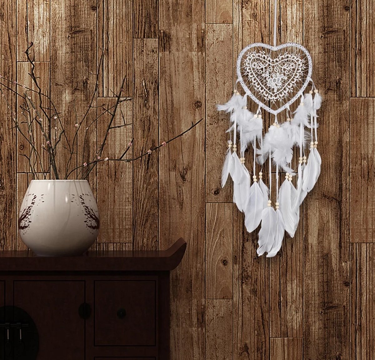 Handmade Dream Catcher | Dream Catcher XXL | Large Handmade Dream Catcher | Dream Catcher - Large Dream Catcher | Heart Dream Catcher | With Feathers | White — image 4