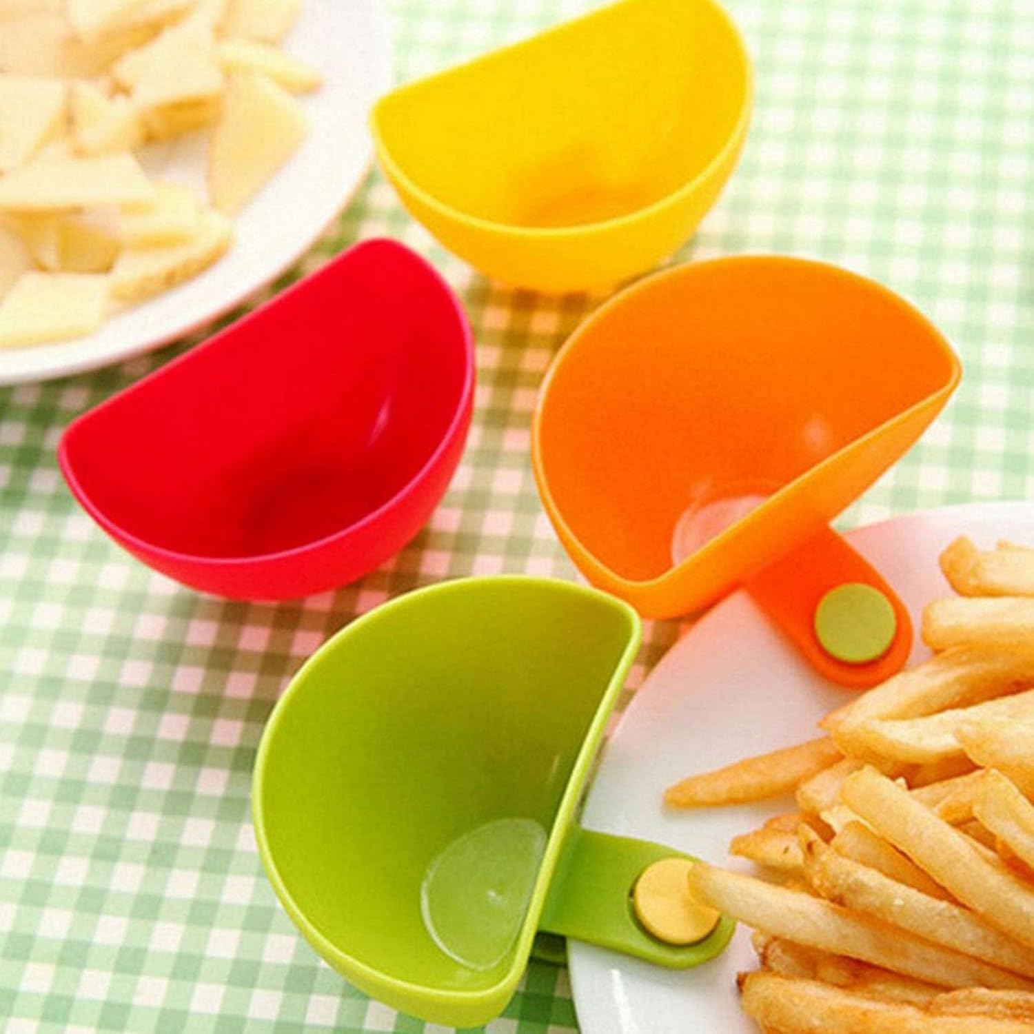 12 Pack Assorted Colors Modern, Compact Plastic Dip Bowl, Progressive Assorted Plate Clip-on Holder for Spice, Salt, Tomato Sauce, Sugar, Vinegar (12PC) โ image 3