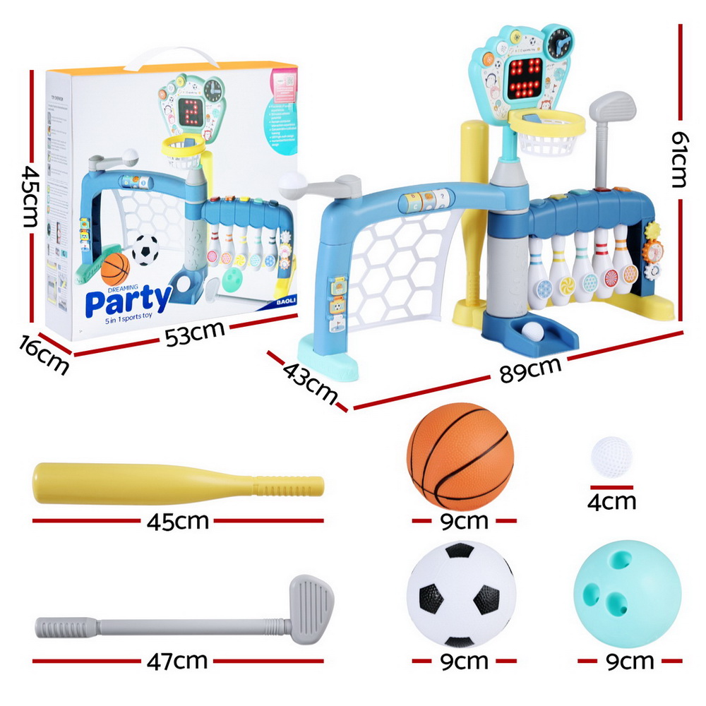 Keezi Kids Basketball Hoop Stand Bowling Baseball Golf Game Sports Toys Set Blue โ image 2
