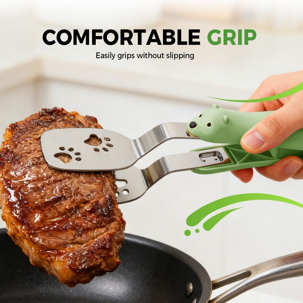 2 PCS Stainless Steel Grill Clamp, Upgrade Cooking Spatula Tongs with Non-Slip Grip, Heavy Duty Food-Grade 304 Steel, Dishwasher Safe for Grilling Meat, Fish — image 6