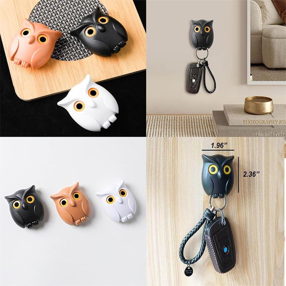 Key Holder,Magnetic Wall Mounted Night Owl Magnetic Wall Key,Automatic Open Close Eyes Owl Key Holder,with Wall Self-(3Pcs) — image 5
