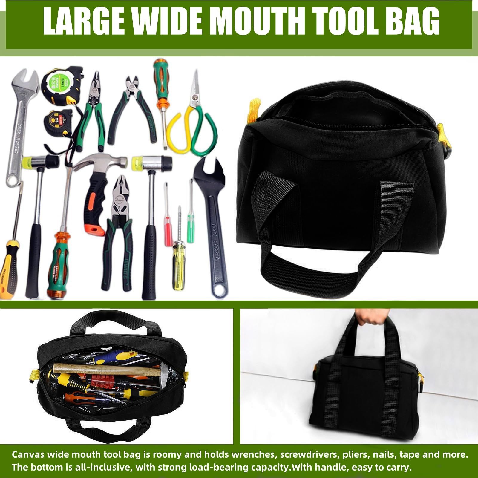12 Inch Wide Mouth Tool Bag, Canvas Tool Storage Bag for Men — image 4