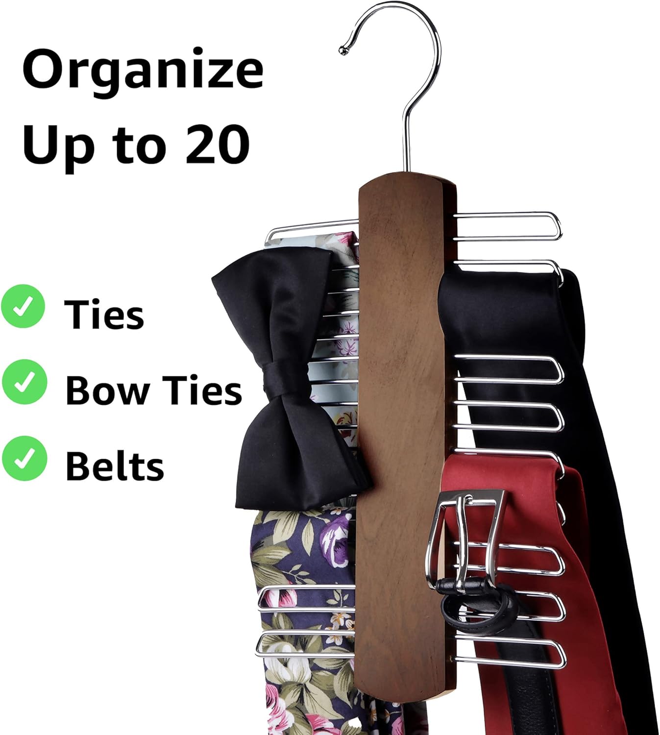 Wooden Belt and Scarf Hanger - Keep Wardrobe Organized & Tidy - Anti-Slip & Scratch-Resistant Storage - 1 Piece — image 4