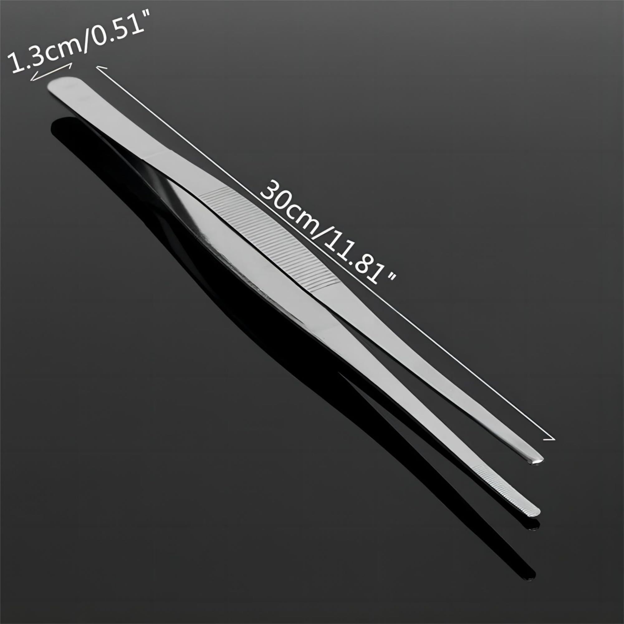 Kitchen Tweezers, Stainless Steel Food Tweezers Culinary Long Chef Tongs with Precision Serrated Non-slip Tooth Grain Tips — image 2