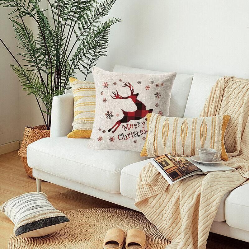 1Pc Christmas Square Cushion Cover Throw Waist Pillow Case Sofa Home Decor - Deer — image 4