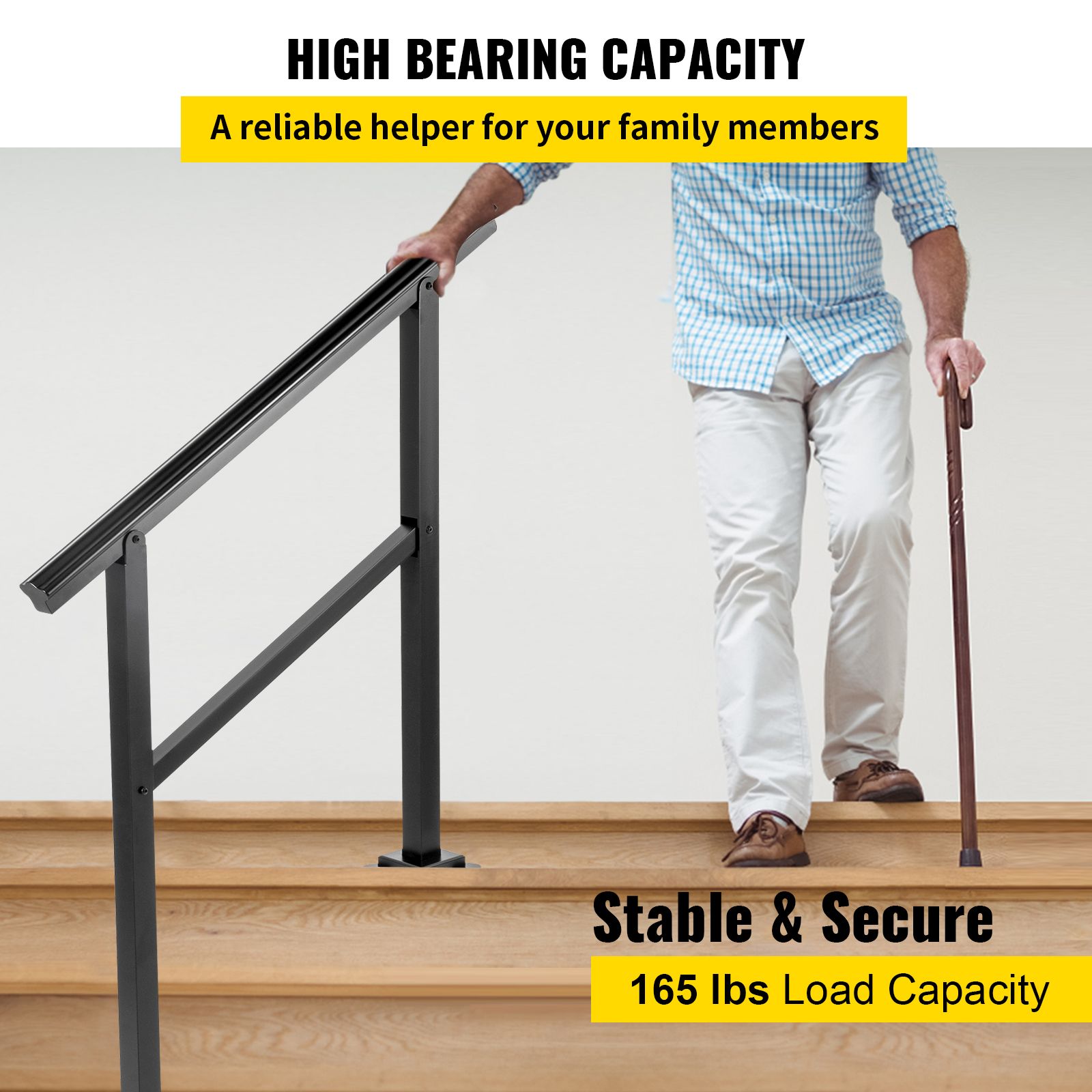 Outdoor Handrail 165LBS Load Handrail Outdoor Stairs Aluminum Stair Handrail 152 x 89.5 cm Outdoor Stair Railing Transitional Range from 0 to 30° Staircase — image 4