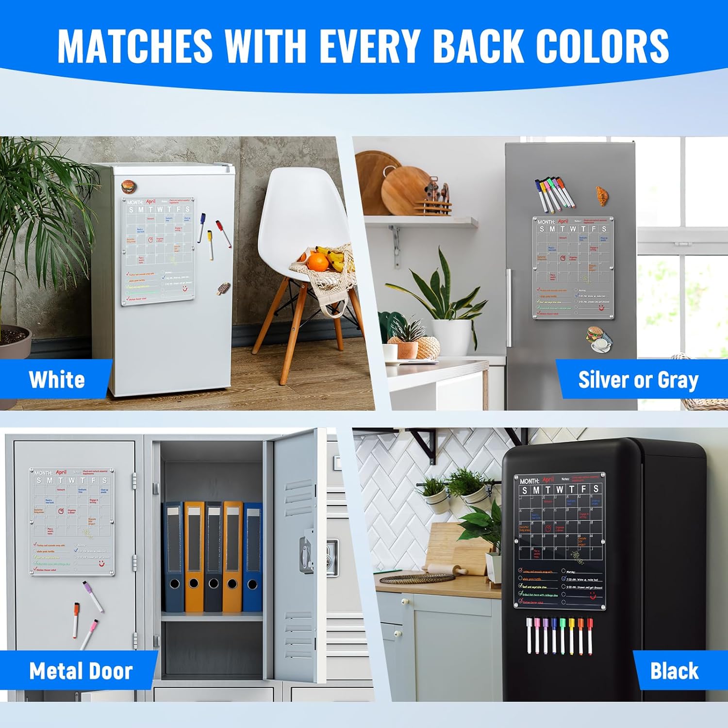 Large Acrylic Magnetic Calendar for Refrigerator, 2in1 Clear Fridge Calendar, Monthly Planning Board with to Do List, Businees Meetings/Grocery 8 Color Markers — image 6