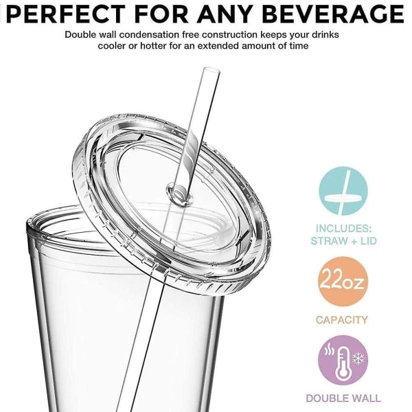 Double-walled plastic mug with lid and straw, insulated coffee mug, 500 ml, transparent – max — image 3