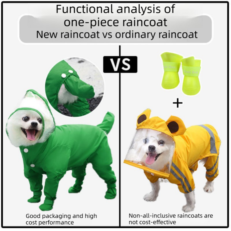 Red M size Full Coverage Pet Raincoat Jumpsuit Waterproof Dog Rain Suit with Attached Shoes and Tail Cover-Lightweight Hooded Dog Poncho for Small Dogs — image 3