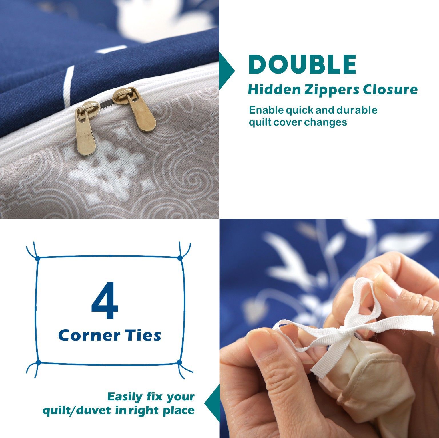 3 Piece Hotel Soft Microfiber Quilt Cover Set-2000TC Duvet/Donna Cover Set & Pillowcases -1 Quilt Cover Zipper Closure & 1 x Pillowcases-Breathable Bedding — image 3