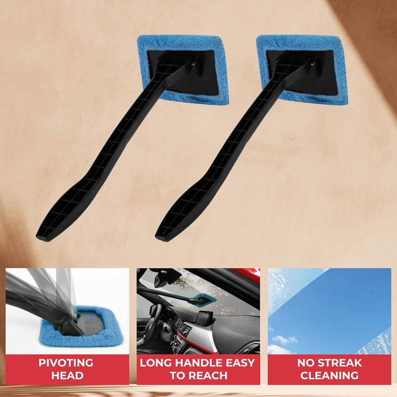 Interior Windshield Cleaner - Long Handle Car Windshield Cleaner Interior Windshield Cleaning Fog Moisture Removal - Pack of 2, Microfiber material โ image 2